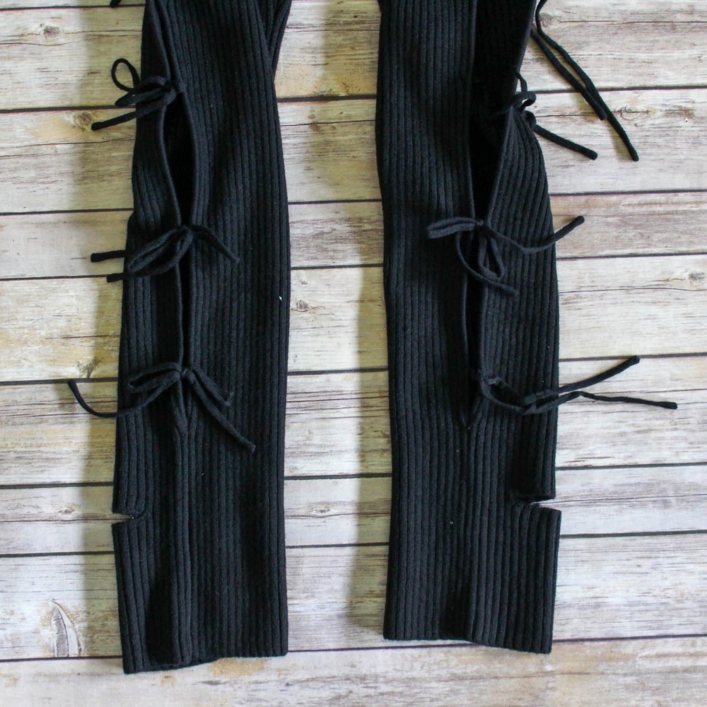 Maniere De Voir‎ Leggings Womens Small Black Ribbed Knit Side Tie Cashmere Blend - Picture 3 of 7